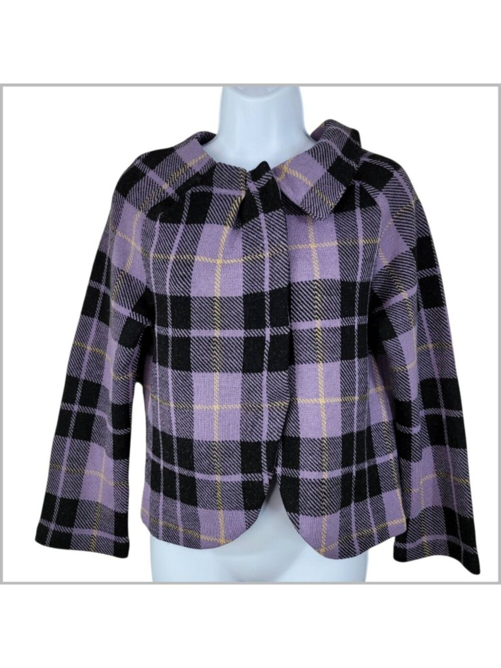 Anthropologie Charlie & Robin Wool Purple/Black Plaid Jacket Sz Medium Clueless